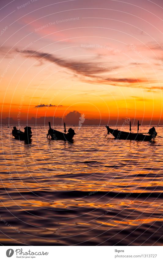 sunrise boat and sea in thailand kho Relaxation Tourism Trip Freedom Sun Beach Island Waves Mountain Nature Sand Sky Clouds Beautiful weather Hill Rock Coast