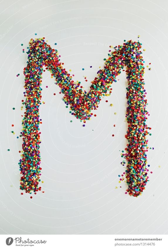 M wie: Mouth-blown Art Work of art Esthetic Letters (alphabet) Typography Confetti Multicoloured Creativity Design Design studio Fashioned Point Patch of colour