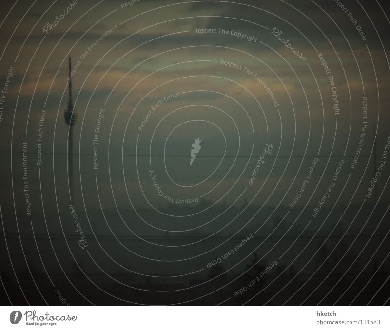 wanderlust tower Tower Concrete Television tower Vantage point Broacaster Fog Clouds Dreary Dark Stuttgart Landmark Monument Autumn Sky