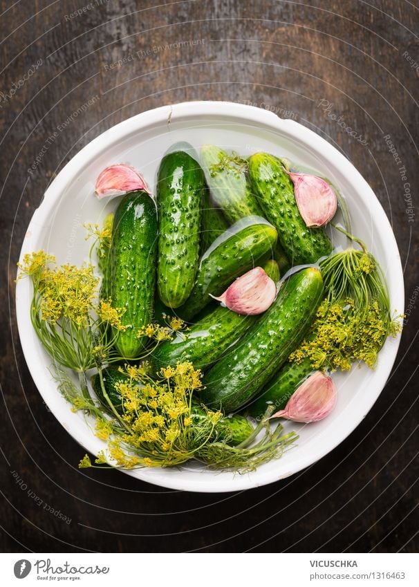 Bowl with pickled dill cucumbers Food Vegetable Herbs and spices Nutrition Organic produce Vegetarian diet Diet Style Design Healthy Eating Life