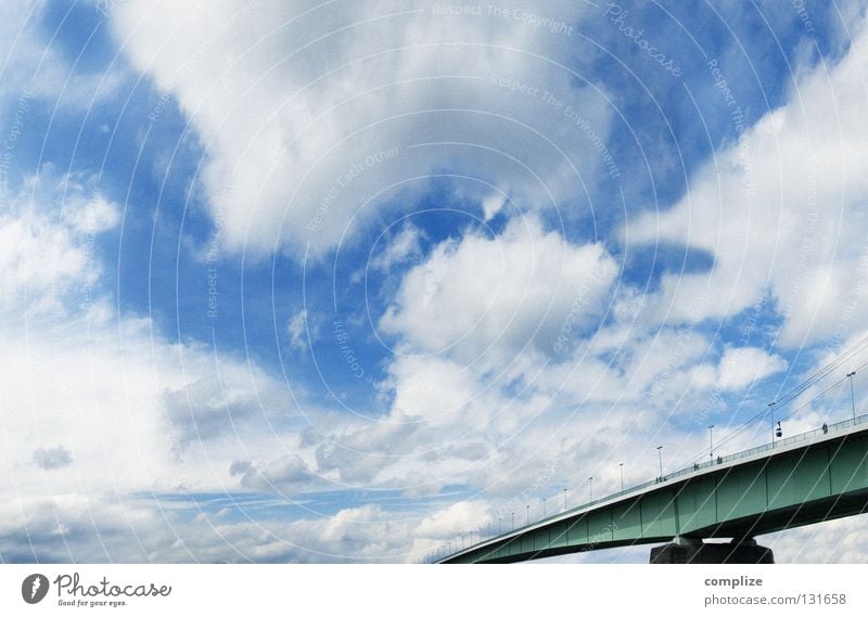 Green Bridge Clouds Cologne Far-off places To go for a walk Panorama (View) Sky Sidewalk Traverse Communicate Aviation go over mühlheimer bridge Connection