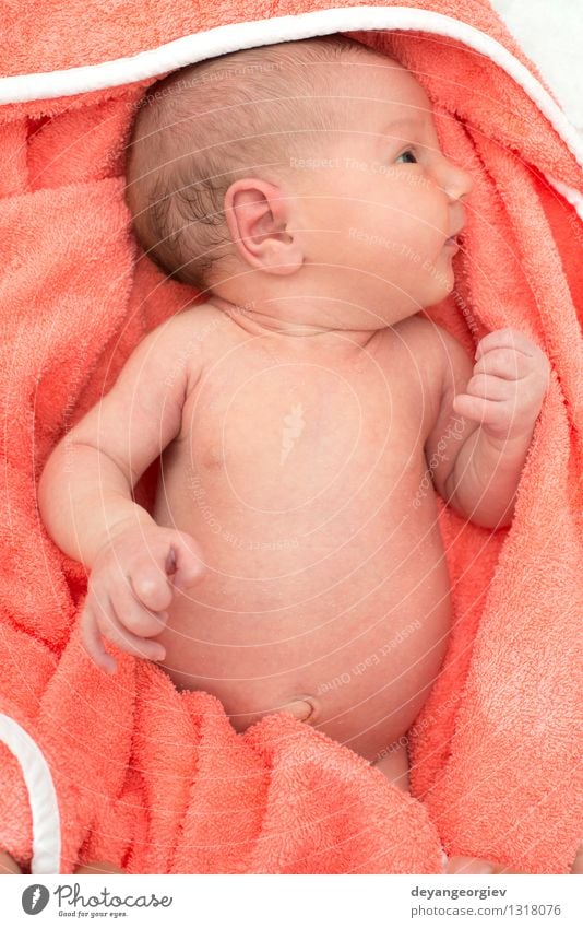 Bathing newborn baby girl. Happy Beautiful Skin Face Bathtub Bathroom Child Human being Baby Girl Boy (child) Infancy Small Wet New Cute Clean White Newborn
