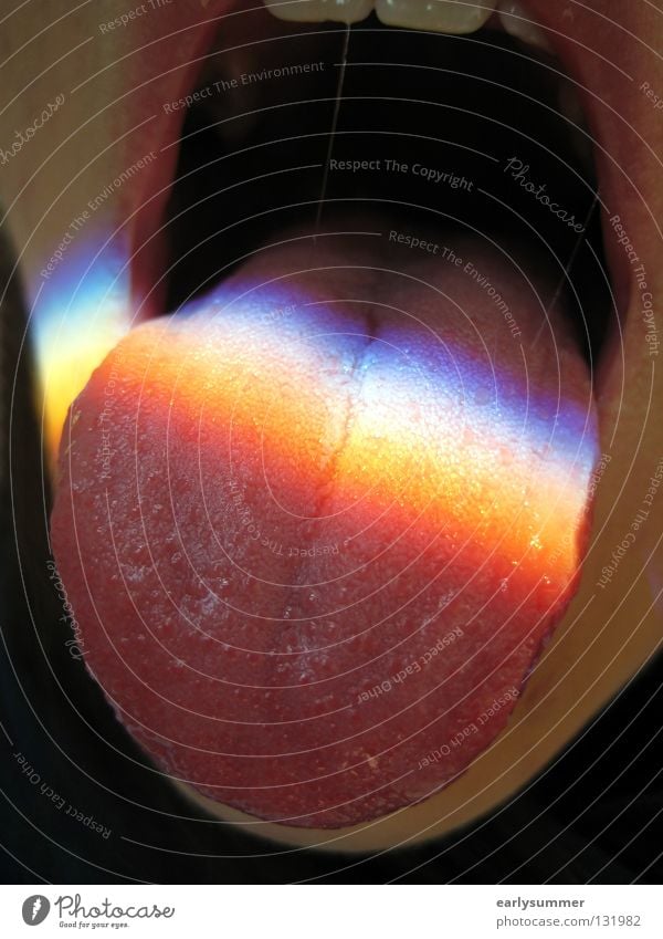 Rainbow on tongue stretched from mouth show tongue LGBTQ stick out one's tongue Multicoloured Sense of taste Prismatic colors Prismatic colour Red Yellow Green