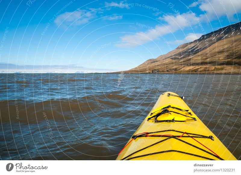 Kayaking in the Arctic Sea Lifestyle Leisure and hobbies Vacation & Travel Trip Adventure Freedom Summer Ocean Snow Mountain Sports Human being Nature Landscape