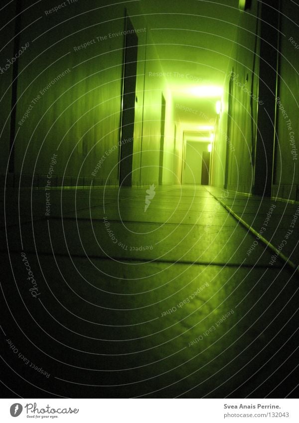 What awaits you at the end of your journey House (Residential Structure) Hallway Door Ground Loneliness Harrowing Cruel Creepy Area Tile Light Shadow Green