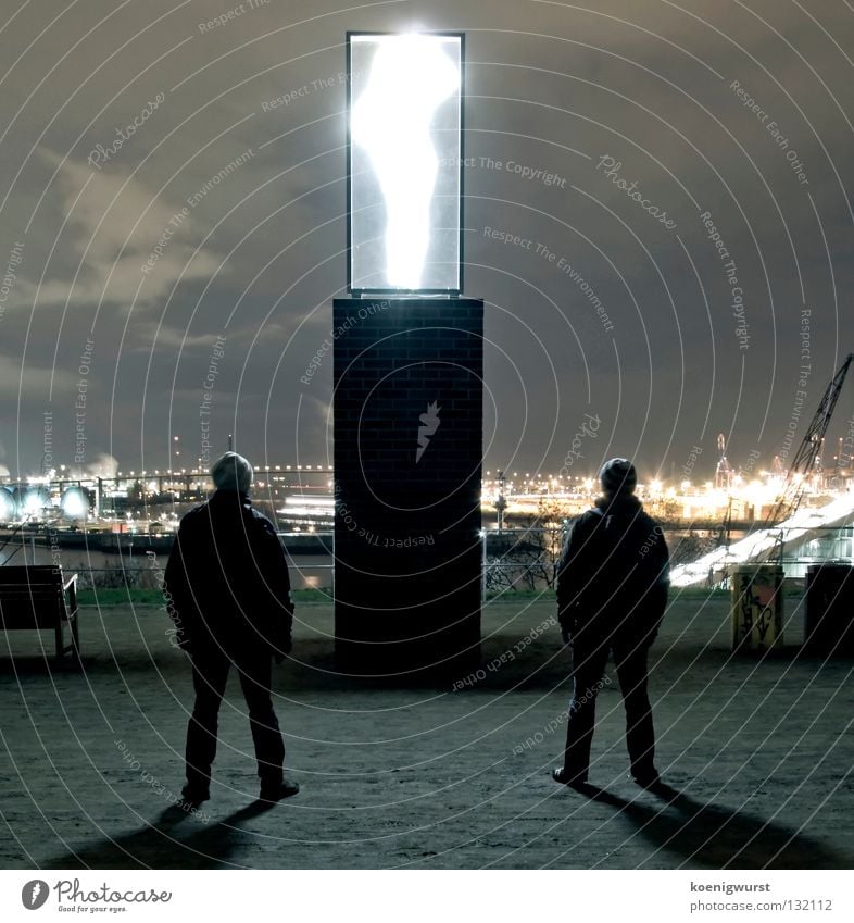 Transporter: Energy! Light Neon light Long exposure Drop shadow Night Container terminal Sculpture Looking Puppy love Cap Harbour Hamburg Altona