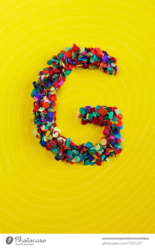 g Art Work of art Esthetic Green Yellow Happy Emotions Letters (alphabet) Typography Gaudy Design Creativity Confetti Colour photo Multicoloured Interior shot