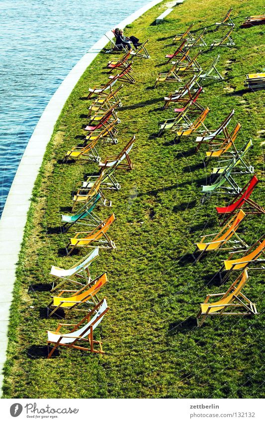 Spree beach Beach Calm Deckchair Empty Meadow Grass Berlin city beach Sewer Coast Relaxation Lawn