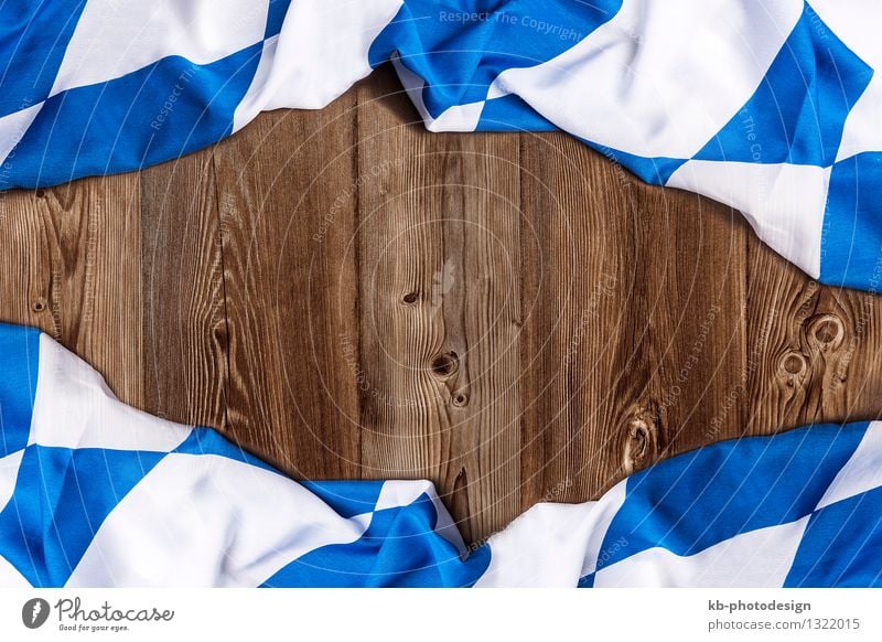 Bavarian flag on wooden board as a background Feasts & Celebrations Oktoberfest Flag Eating Vacation & Travel Tourism Tradition beer drinking invitation Text