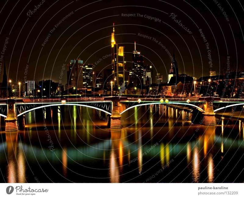 Frankfurt Lights Night Dark Skyline Bridge Lighting River Reflection