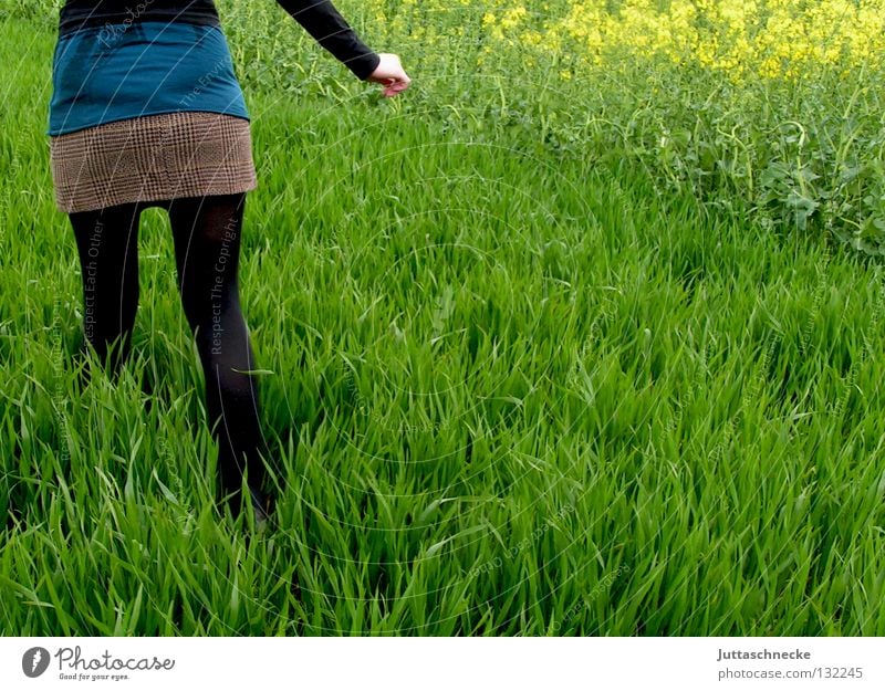Alice in Wonderland II Black Peace Woman Doomed Green Grass Meadow Field Going Canola Mini skirt Across Flee Walking Spring Peaceful Nature tramp Escape