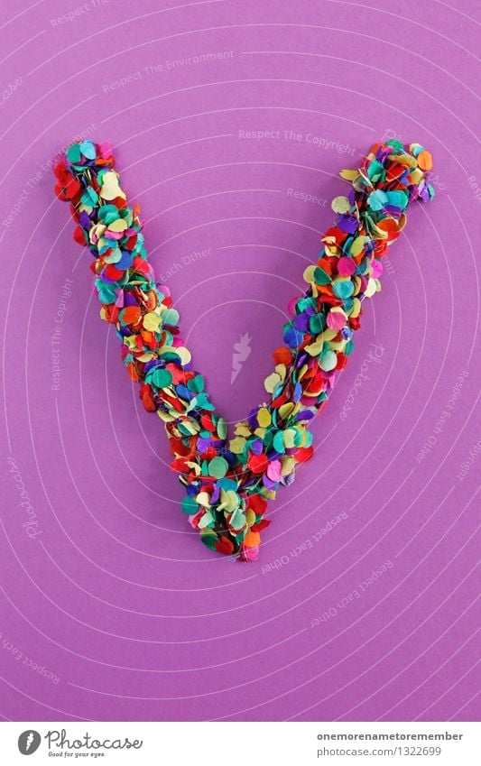 V Art Work of art Esthetic Letters (alphabet) Latin alphabet Alphabetical Typography Violet Multicoloured Point Confetti Handicraft Childish Kitsch Colour photo