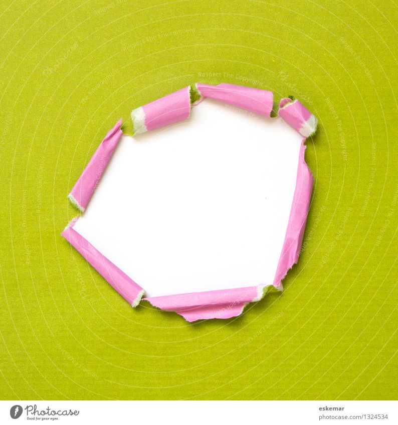 uncovered Stationery Paper Piece of paper Decoration Discover Green Pink White Surprise Mysterious Torn Opening Hollow Crack & Rip & Tear coiled Empty