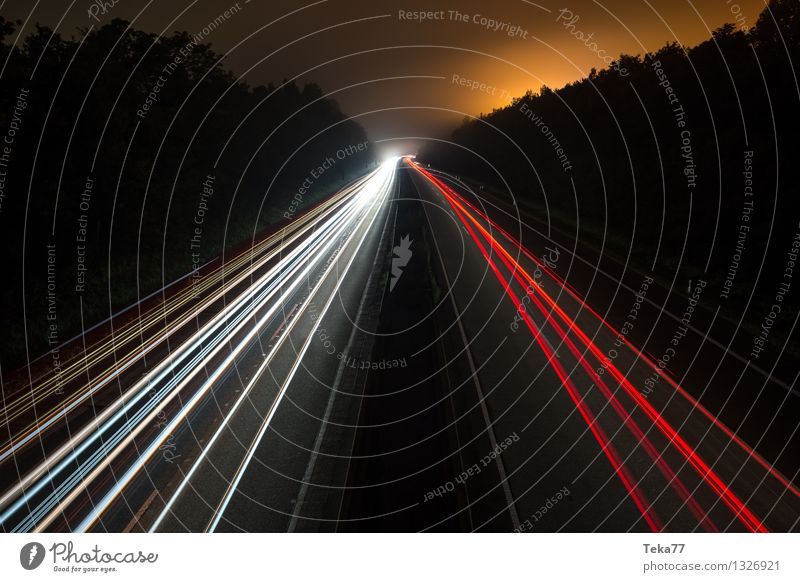 Motorway III Transport Means of transport Traffic infrastructure Road traffic Street Crossroads Highway Movement Exterior shot Night Long exposure