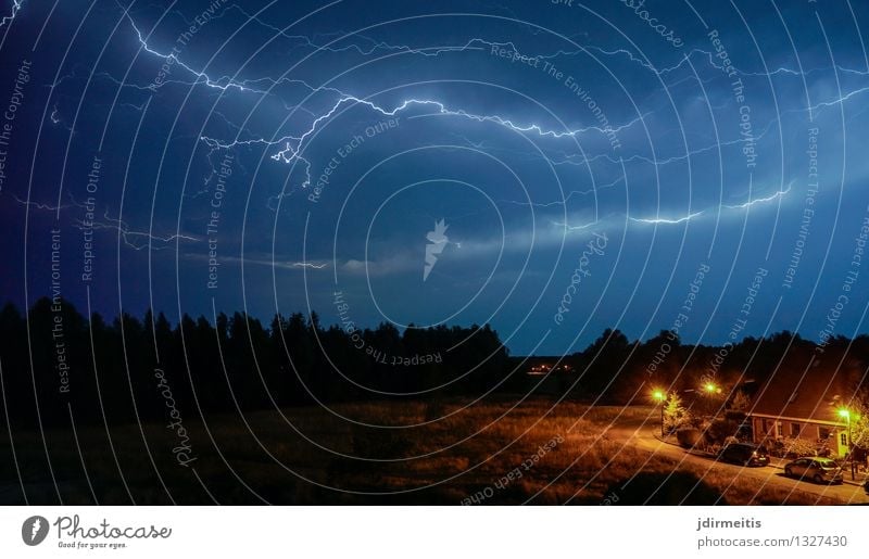 thunderstorms Environment Nature Landscape Sky Storm clouds Night sky Horizon Weather Bad weather Wind Gale Rain Thunder and lightning Lightning Meadow Field