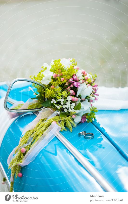 before Wedding Esthetic Marriage proposal Bouquet Flower Ring Wedding band Mirror Trabbi Vintage car Love Lovers Happy Congratulations Summer Sun Exterior shot