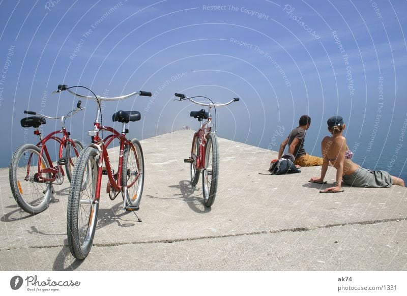 Cruising to the end of the world Beach Cruiser Bicycle Red Wide angle Transport Wheel Sky Blue
