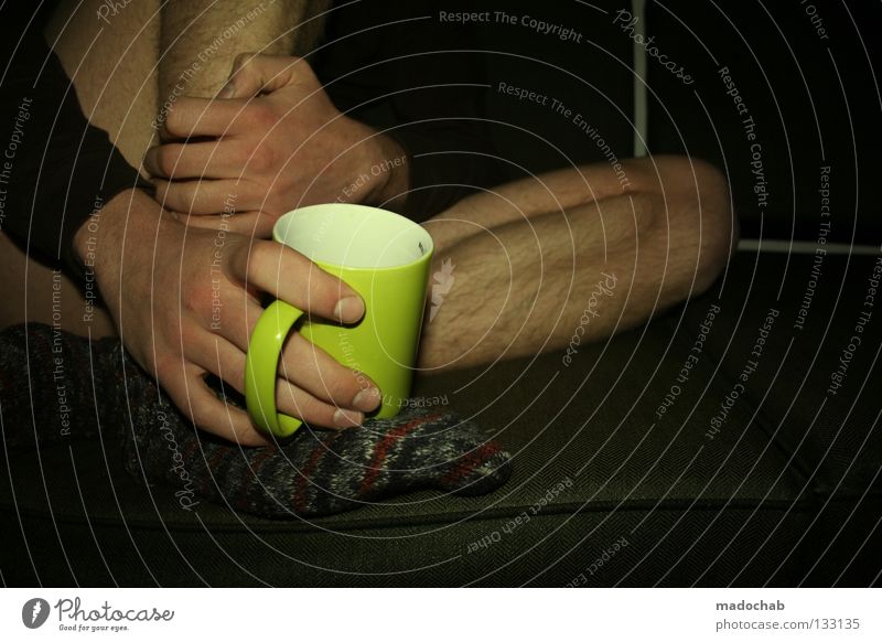faith Hand Sofa Cup Beverage Drinking Stockings Evening Man Masculine Human being Touch Trust Timidity Reserved Peace Sit Contentment Relaxation Legs Guy