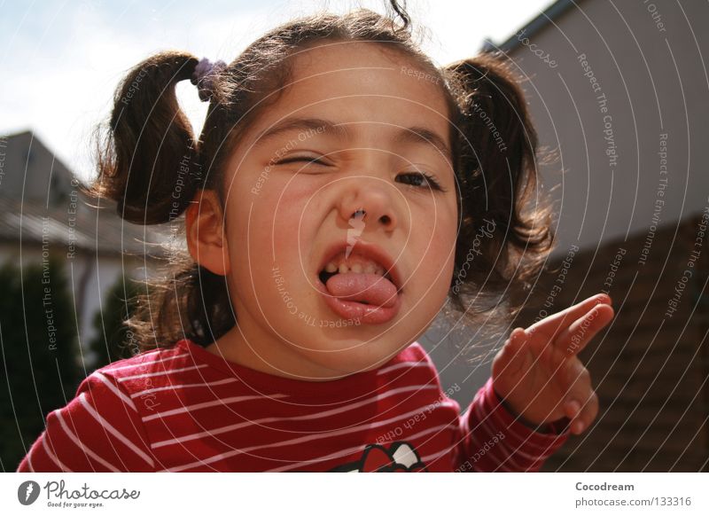 Ssh! Child Girl Grinning Summer Brash Garden Tongue
