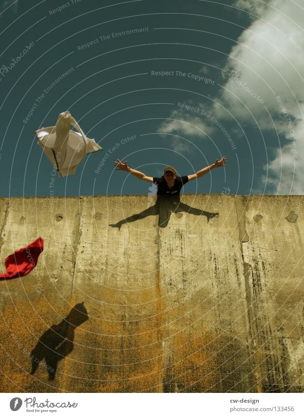 THE WALL FEEL FREE Wall (building) Concrete Man Masculine Hop Jump Hover Detail Joy Walking Human being To fall Flying Freedom feel free titanic