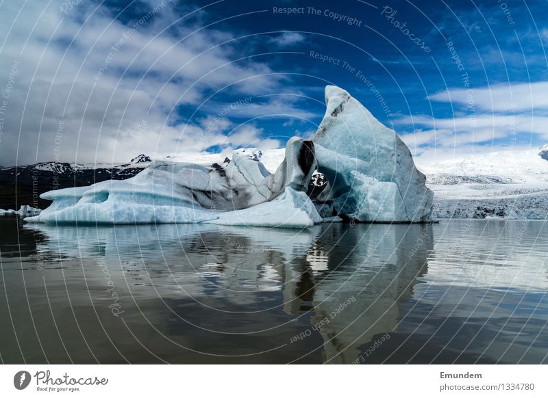 Iceberg in front of glacier Environment Nature Landscape Elements Water Sky Clouds Climate change Frost Iceland Dirty Cold Blue White Colour photo Exterior shot