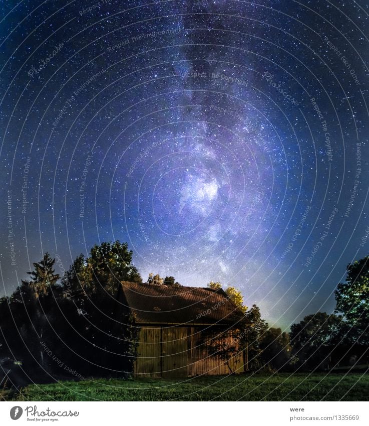 This old house... Sky Night sky Stars Meadow Field Deserted Hut Ruin Observatory Building Simple Gigantic Infinity Contentment Milky way Constellation Meteor