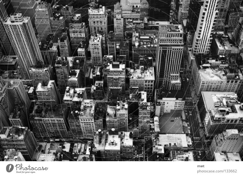 NYC Empire State building New York New York City Bird's-eye view House (Residential Structure) High-rise Town Large Stress Black & white photo Above