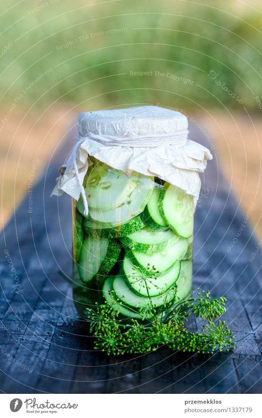 Pickled cucumbers made of home garden vegetables and herbs Food Vegetable Herbs and spices Organic produce Garden Summer Fresh Natural Green Basket Copy Space