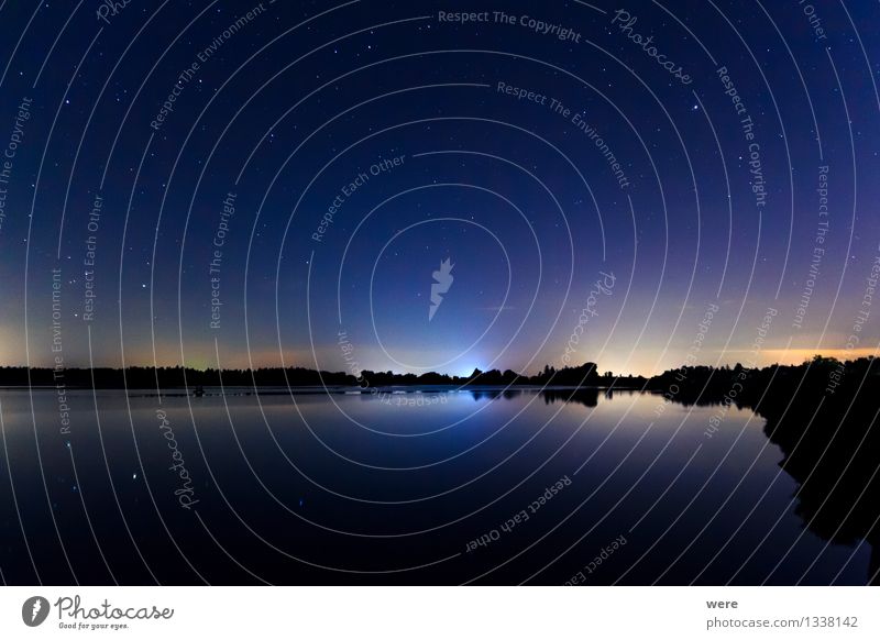 Starry sky over the lake Landscape Sky Night sky Stars Lakeside Observatory Gigantic Glittering Large Infinity Romance Constellation Meteor clearer in the sky