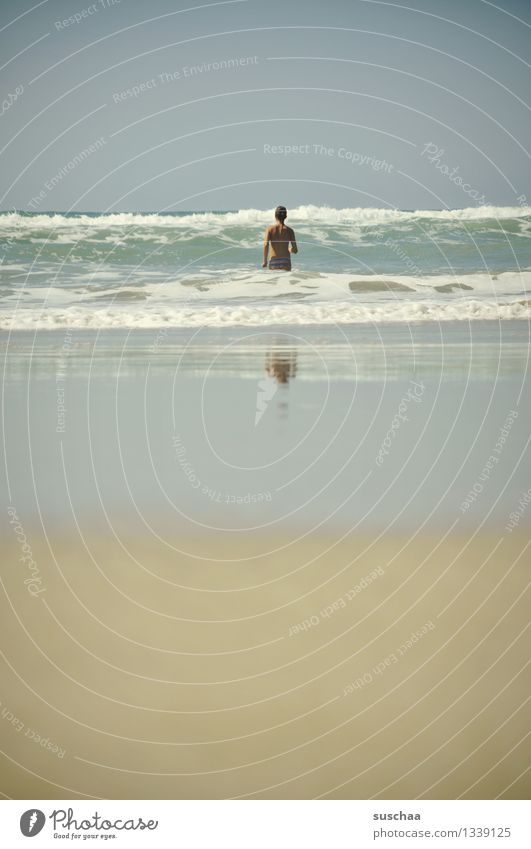 girls on a lonely beach with waves Beach Sand Water Ocean High tide Waves Child Swimming & Bathing Reflection Vacation & Travel