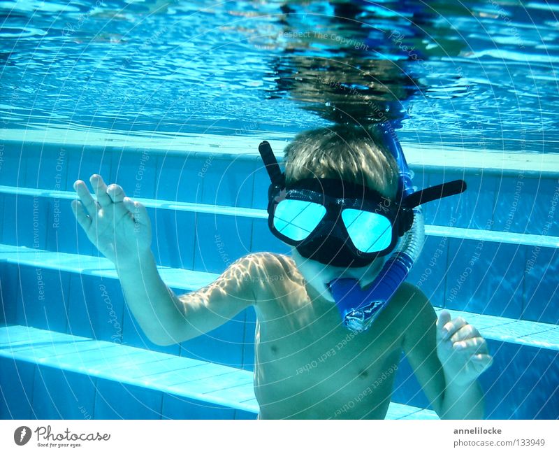 like a fish Joy Playing Vacation & Travel Tourism Summer Summer vacation Waves Mirror Swimming pool Child Human being Masculine Boy (child) Infancy Skin