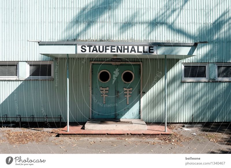 Lost Places: Staufenhalle Duesseldorf Germany Manmade structures Building Architecture Gymnasium Facade Entrance Sports Old Broken Apocalyptic sentiment