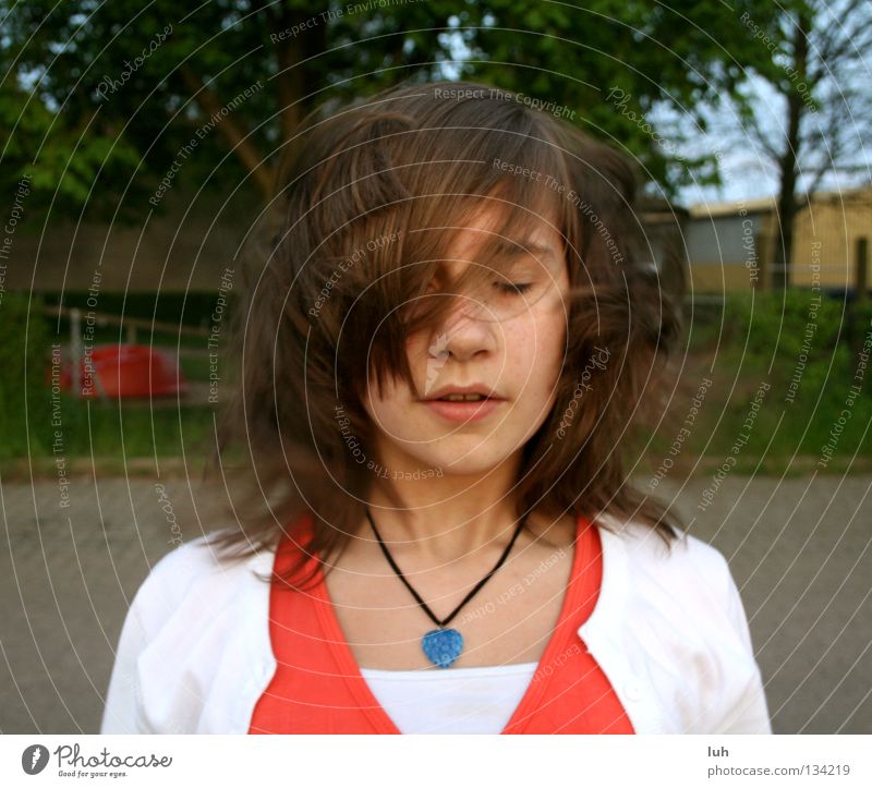 mophead Hair and hairstyles Face Summer Youth (Young adults) Spring Wind Brunette Knot Cold Broken Brown Disheveled Closed Blow Extreme Vociferous Seasons