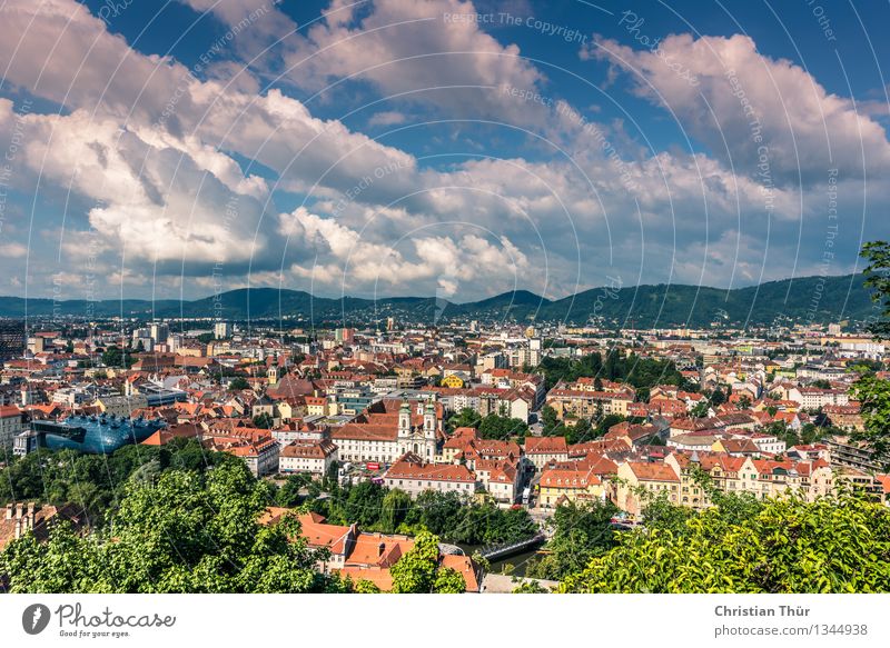 Graz City Life Harmonious Well-being Vacation & Travel Tourism Trip Nature Plant Animal Clouds Summer Beautiful weather Tree Bushes Hill Alps Small Town