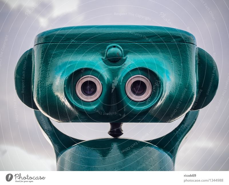 telescope Face Far-off places Clouds Binoculars Telescope Green Whimsical eyes outlook Vantage point Sky Colour photo Multicoloured Exterior shot Looking