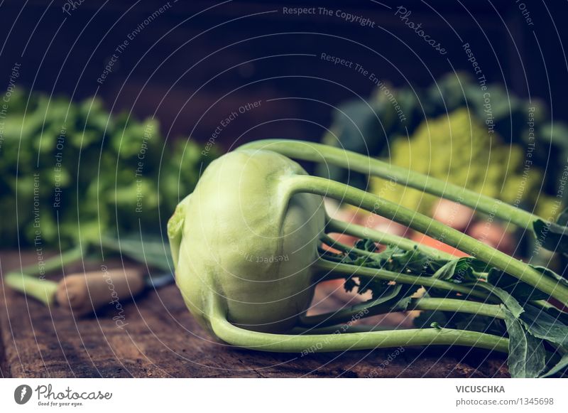 Kohlrabi on rustic kitchen table Food Vegetable Nutrition Organic produce Vegetarian diet Diet Style Design Healthy Eating Life Summer Table Kitchen Nature