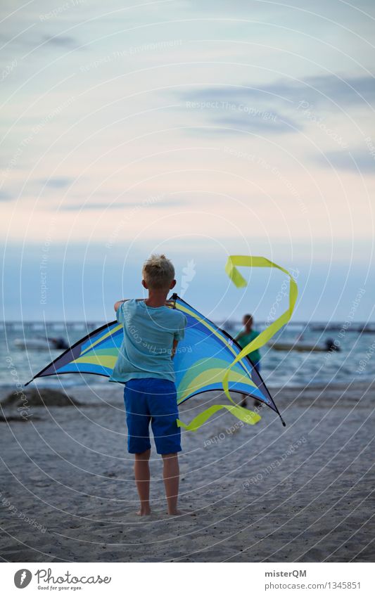 On the Beach III Environment Esthetic Adventure Infancy Childhood memory Foolproof Children's game Kite Ascending Rising Wind Hang gliding Blow Vacation mood