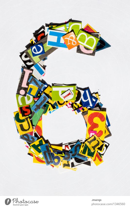 6 Style Design Digits and numbers Multicoloured Snippets Birthday Colour photo Studio shot Isolated Image Neutral Background