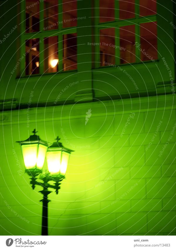 streetlamp Lantern Green Light Wall (building) Window Night Things