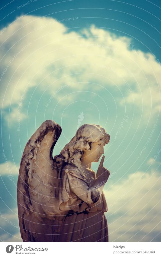 Pssst..... Feminine Art Sculpture Sky Clouds Angel Esthetic Retro Might Popular belief Relationship Expectation Belief Religion and faith Communicate Moral