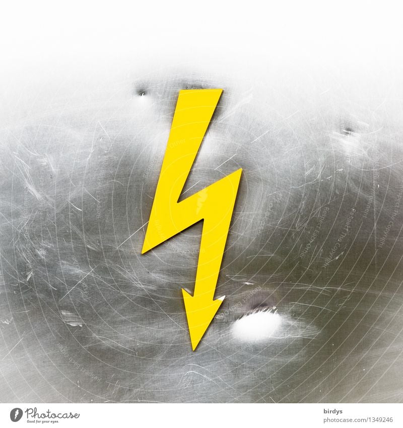 high voltage Energy industry Sign Signs and labeling Signage Warning sign Lightning bolt Danger High Voltage Aggression Esthetic Sharp-edged Point Yellow Gray