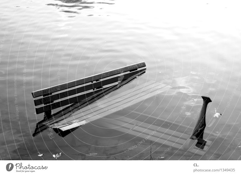 but that's not how it works. Water Lake River Bench Destruction Flood Vandalism Black & white photo Exterior shot Deserted Day