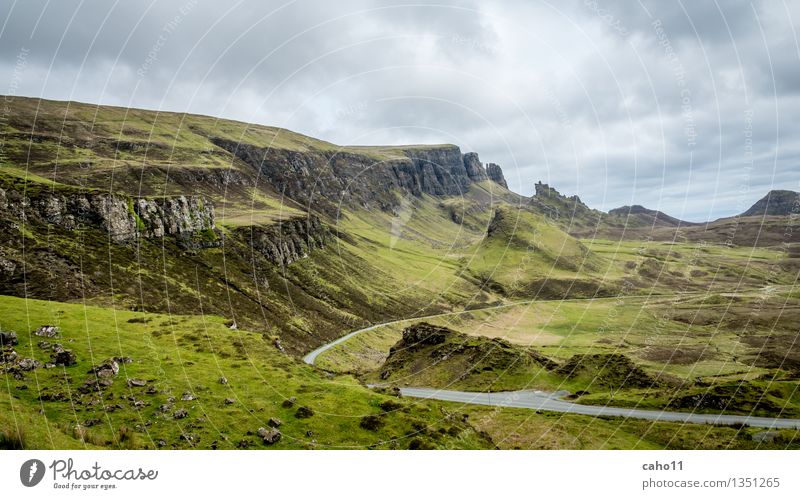 Quiraing on Skye Nature Landscape Elements Clouds Spring Summer Climate Weather Wind Fog Rain Plant Grass Bushes Moss Leaf Hill Rock Mountain Canyon Coast