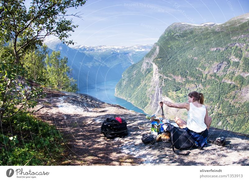 Norway Geiranger Vacation & Travel Trip Adventure Far-off places Freedom Expedition Camping Feminine Young woman Youth (Young adults) 1 Human being