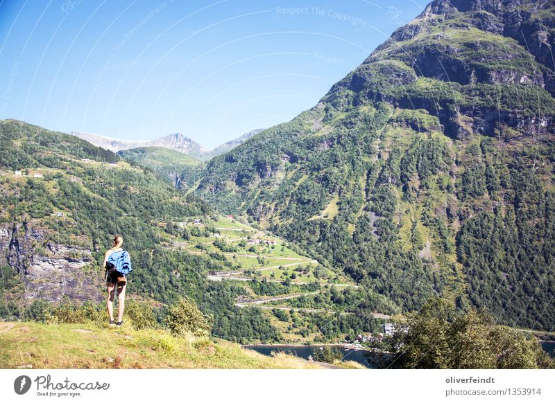 Norway XX - Geiranger Vacation & Travel Trip Adventure Far-off places Freedom Expedition Summer Summer vacation Mountain Hiking Human being Feminine Young woman