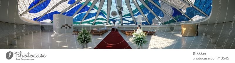 Cathedral of Brasilia (Inside) Brasília White Altar Panorama (View) House of worship Niemeyer Religion and faith Glass Blue Large Panorama (Format)
