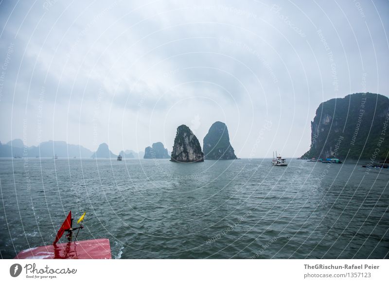 HaLong Bay Environment Landscape Water Blue Gray Green Black Silver White Vietnam Travel photography Ocean Navigation Watercraft Rock World heritage Clouds