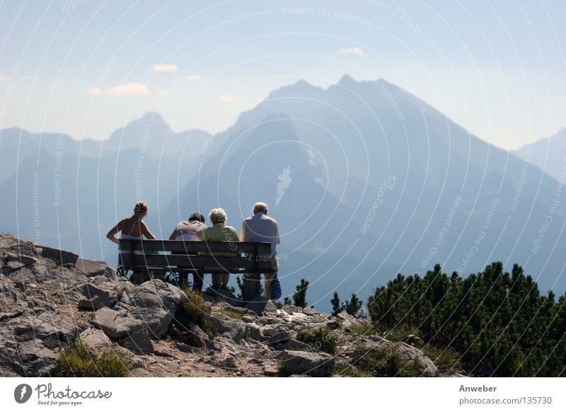 Watzmann & 3 generations on bench at Kehlstein Break Austria Europe Germany Berchtesgaden Nature Generation Family & Relations Human being Man Woman