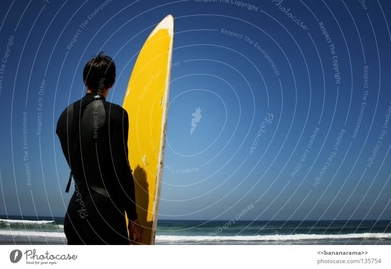 Calm before the storm Surfer Ocean Waves Surfboard Yellow Sky Sports Man Horizon Funsport Water Summer sea Wind Water Sky wetsuit Whitewater Part Surfing