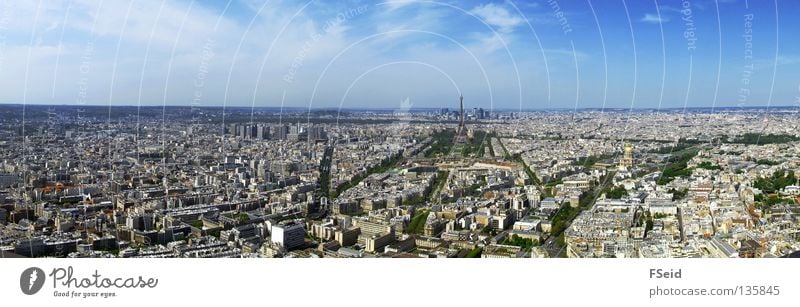 View over Paris from Tour Montparnasse Panorama (View) Eiffel Tower Vacation & Travel Skyline La Défense Montparnasse Station Looking Large Panorama (Format)